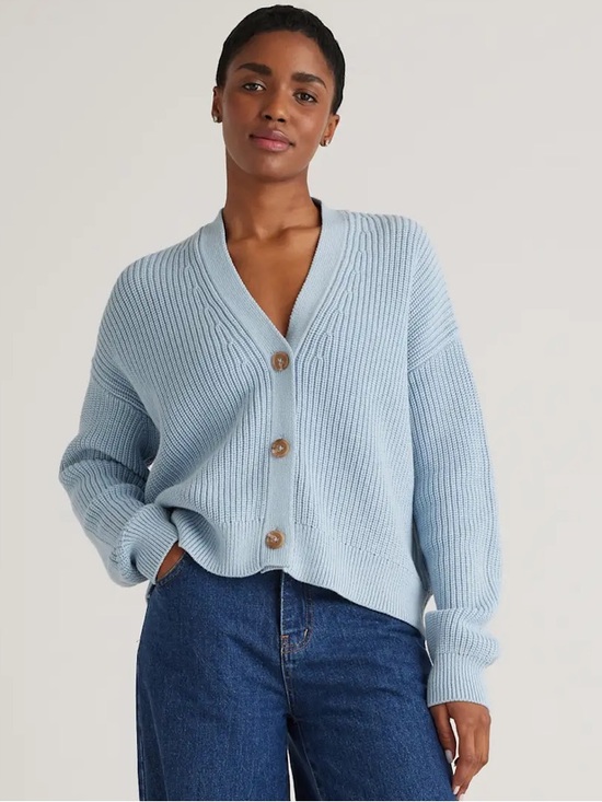 Quince Sweaters - Quince Organic Cotton Fisherman Cardigan Oversized Sweater Sky Blue Size XS